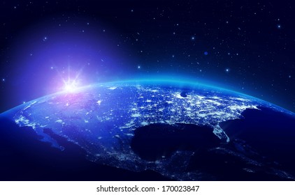 Earth At Night With City Lights (Elements Of This Image Furnished By NASA)