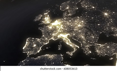 Earth Night Light At Central europe Space View 3D illustration Elements of this image furnished by NASA