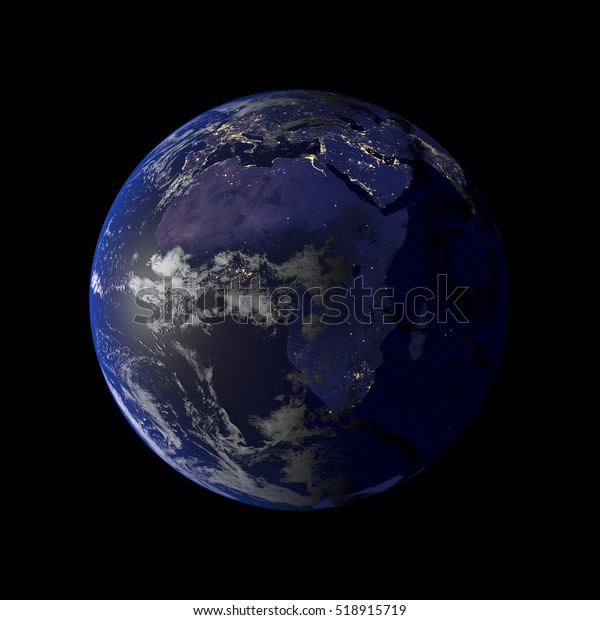 Earth night view from space 3d\
rendering. Elements of this image furnished by\
NASA.