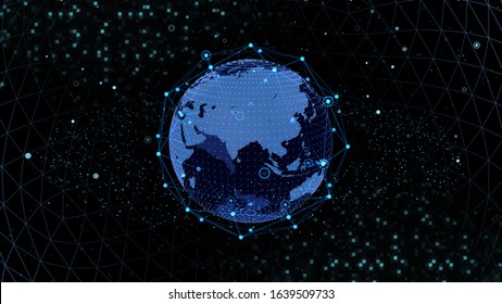 Earth On Digital Network Space 3D Illustration Background China India ASEAN