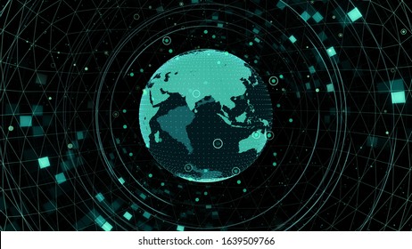 Earth On Digital Network Space 3D Illustration Background China India ASEAN