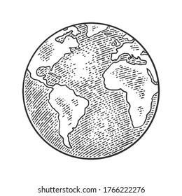 Earth Planet Globe. Black Vintage Engraving Illustration Isolated On A White Background. For Web, Poster, Info Graphic.