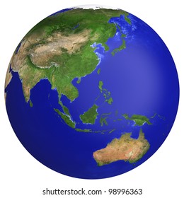 Earth Planet Globe Map. Side Of The Asia And Australia. The Earth Texture Of This Image Furnished By NASA. (http://visibleearth.nasa.gov/view_rec.php?id=2430)