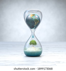 Earth planet in the hourglass, Global warming concept. 3D illustration. Elements of this image furnished by NASA