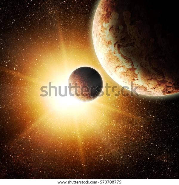 Earth planet in space with sun flash.\
Elements of this image are furnished by\
NASA