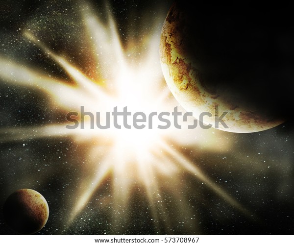 Earth planet in space with sun flash.
Elements of this image are furnished by
NASA