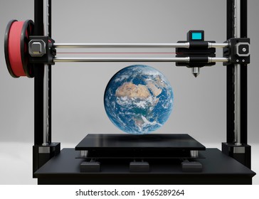 Earth Planet World Create By A 3d Priner Which Is In A White Background. 3d Render Illustration. Concept For Inovation, Health, Ecology, Printing, Design, Rendering, Technology, Future, Learning.