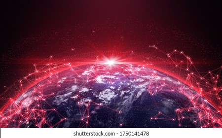 The Earth With Red Plexus, Global Communication, Digital Technology, 3D Illustration.