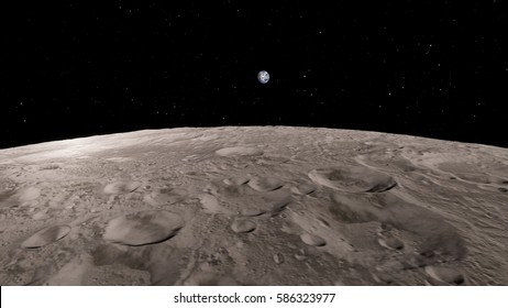 Earth Rise As Seen From Near The Moon 3D Illustration (Elements Of This Image Furnished By NASA)