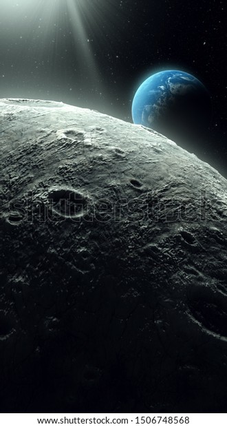 earth rising view from moon realistic space\
3d illustration (no NASA images\
used)