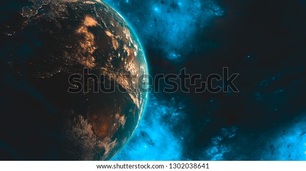 Earth Satellite view from space connected\
databases worldwide shipping concept (map supplied by NASA)\
business communication worldwide 3d rendering\
