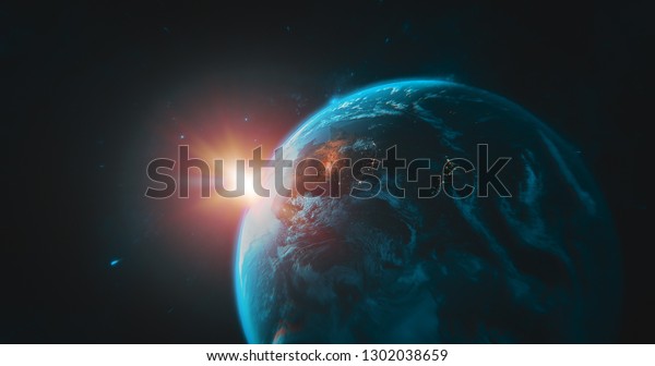 Earth Satellite view from space connected\
databases worldwide shipping concept (map supplied by NASA)\
business communication worldwide 3d rendering\

