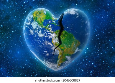 Earth in the shape of a broken heart, ecology and environment concept  -  Elements of this image furnished by NASA.