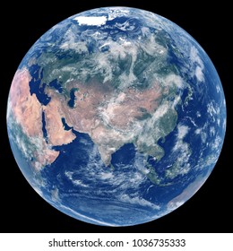 Earth from space. Satellite image of planet Earth. Photo of globe. Isolated physical map of Eurasia (China, Russia, India, Turkey, Japan, Indonesia, Germany). Elements of this image furnished by NASA.