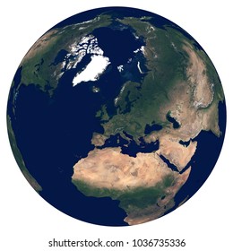 Earth From Space. Satellite Image Of Planet Earth. Photo Of Globe. Isolated Physical Map Of Europe (EU: Germany, France, Italy, United Kingdom (UK), Poland). Elements Of This Image Furnished By NASA.