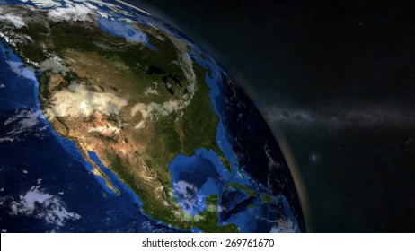 The Earth From Space Showing North America - (Extremely Detailed Map Furnished By NASA.)