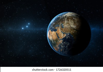Earth in Space with three Stars 3D Illustration 
 ( Elements of this image furnished by NASA)