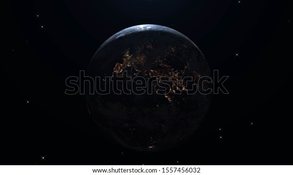 Earth from Space with\
Twinkling Stars. Sunrise. Earth Rotation Loop. Realistic\
Atmosphere. 3D\
Earth