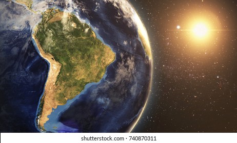 Earth Space View Night At South America From Space 3D illustration Elements of this image furnished by NASA