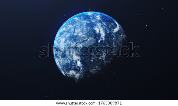 Earth in space view with shining sunrise in\
universe and galaxy background. Nature  and World environment\
concept. Science and globe. Fantasy sky atmosphere. 3D illustration\
render