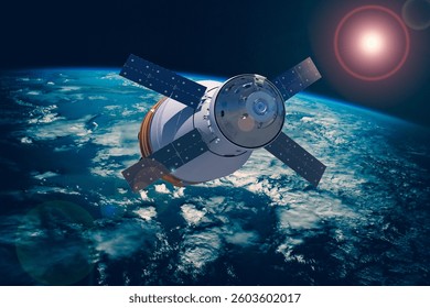 Earth and spaceship. The elements of this image furnished by NASA.