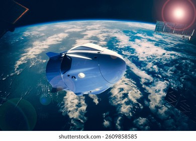 Earth and spaceship. The elements of this image furnished by NASA.