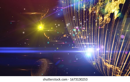 Earth and stars from Space. Best abstract background of planets in distant solar system. Explosion star with gloss and lines. Illustration beautiful. - Shutterstock ID 1673130253