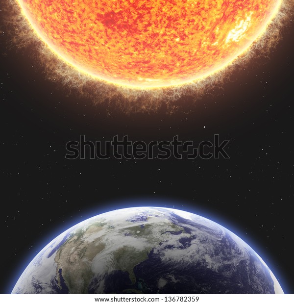Earth\
and Sun. Elements of this image furnished by\
NASA
