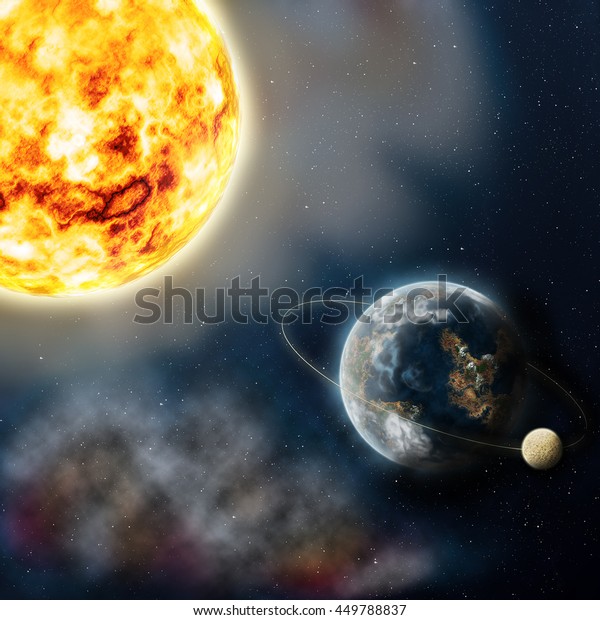 Earth and sun in\
space