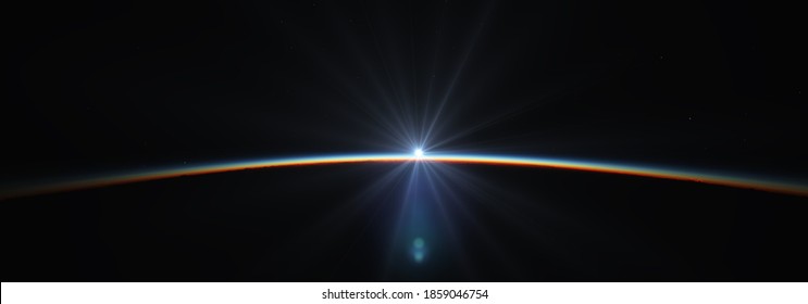 Earth Sunrise From Space Over Cloudy Ocean. 3d Rendering Illustration