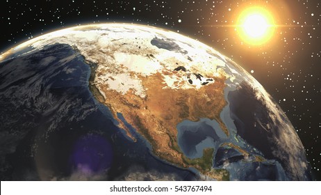 Earth Sunshine North America From Space