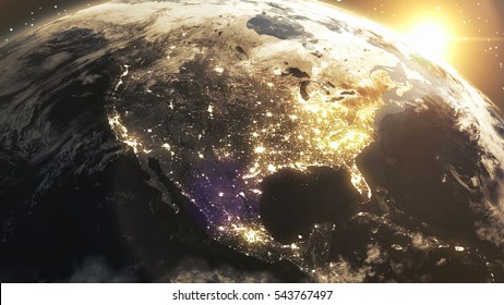 Earth Sunshine North America From Space