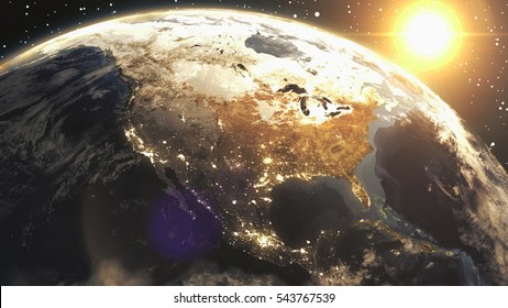 Earth Sunshine North America From Space