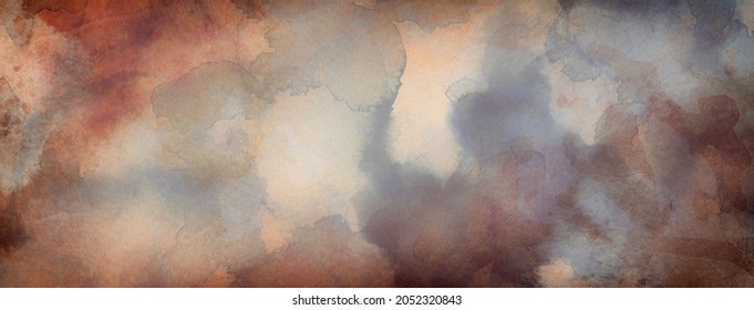 Earth Tone Colors, Watercolor Background Texture Grunge, Earthy Brown Blue Gray And Reddish Orange Colors, Watercolor Paper Texture And Grain In Painted Abstract Illustration Design