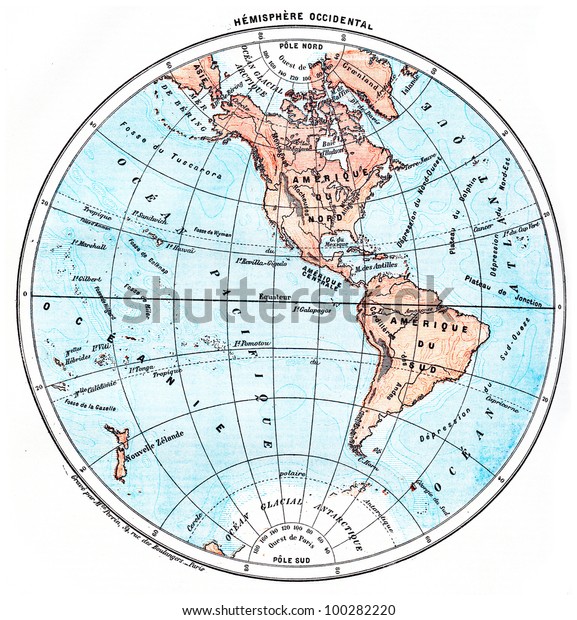 Earth Western Hemisphere Vintage Engraved Illustration Stock ...