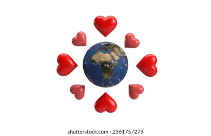 Earth world planet love heart pink red orange color object world kindness day day together help banner event business global environment support hope international peace friendship kindness.3d render - Powered by Shutterstock