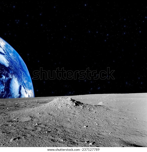 Earth-rise and stars as seen from the\
lunar surface. Elements of this image furnished by\
NASA.