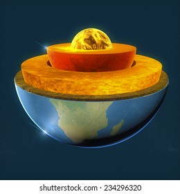 Earth's Core, Section Layers Earth And Sky, Split, Geophysics. Elements Of This Image Are Furnished By NASA