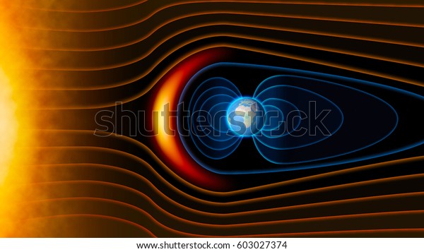 Earth\'s\
magnetic field, the Earth, the solar wind, the flow of particles.\
Sun. Element of this image is furnished by\
NASA