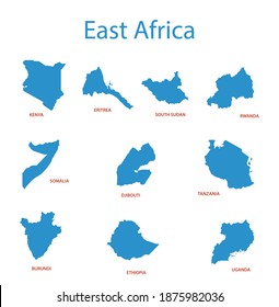 East Africa Silhouettes Maps Countries Stock Illustration 1875982036 ...