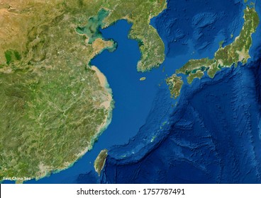 East China Sea Satellite Imagery (3D Rendering)