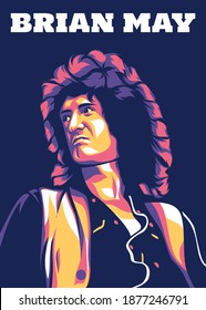 East Java, Indonesia - 17 December 2020 : Brian May In Pop Art Style. He Is A Guitarist In Queen Band. 