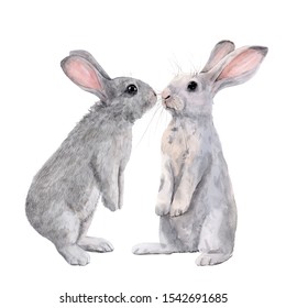 Easter bunnies   Children's watercolor illustration