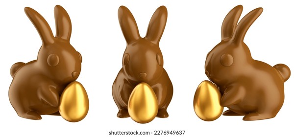 Easter Bunny 3d Render Chocolate Holding golden Egg