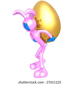 Easter Bunny Carrying Giant Gold Egg