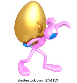 Easter Bunny Carrying Giant Gold Egg