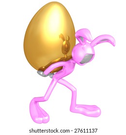 Easter Bunny Carrying Giant Gold Egg