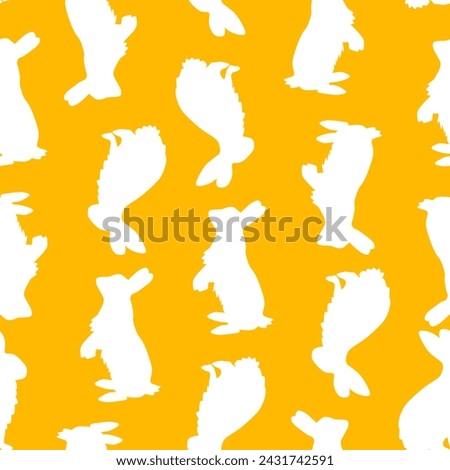Easter Bunny, Pattern with repetition (rapport). Portuguese text estampa, Ideal for printing fabric, stationery and wallpaper.  Happy Easter. white rabbit on yellow background. Flat style design. 