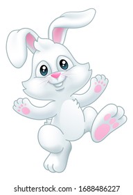 The Easter Bunny Rabbit Cartoon Character Waving And Dancing Or Hopping Along