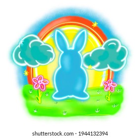 Easter Bunny Rabbit Neon Airbrush Sunset